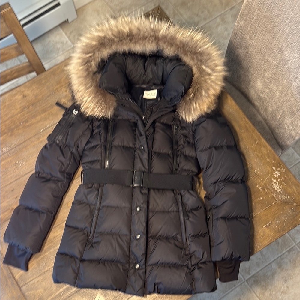 SAM millennium Black Puffer Coat with Faux Fur Hood